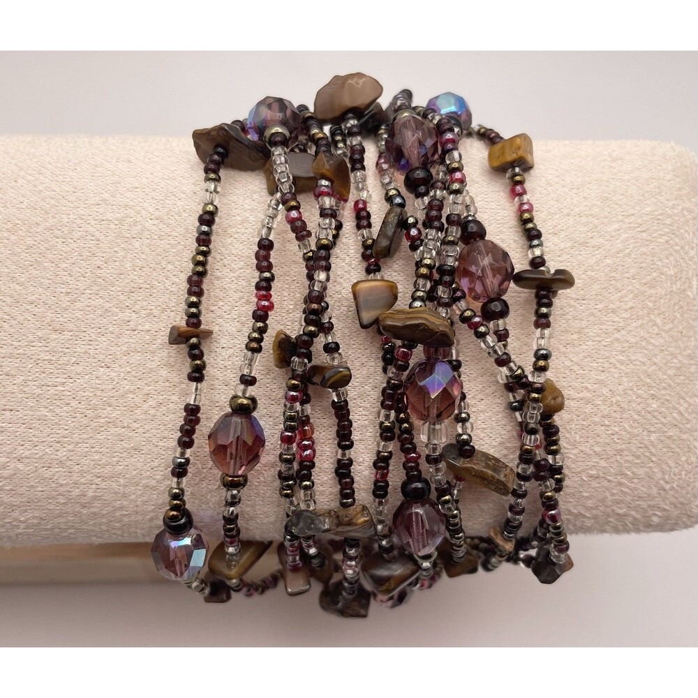 Multicolor Glass Seed bead Stone Magnetic Clasp Bracelet Warm Colors
